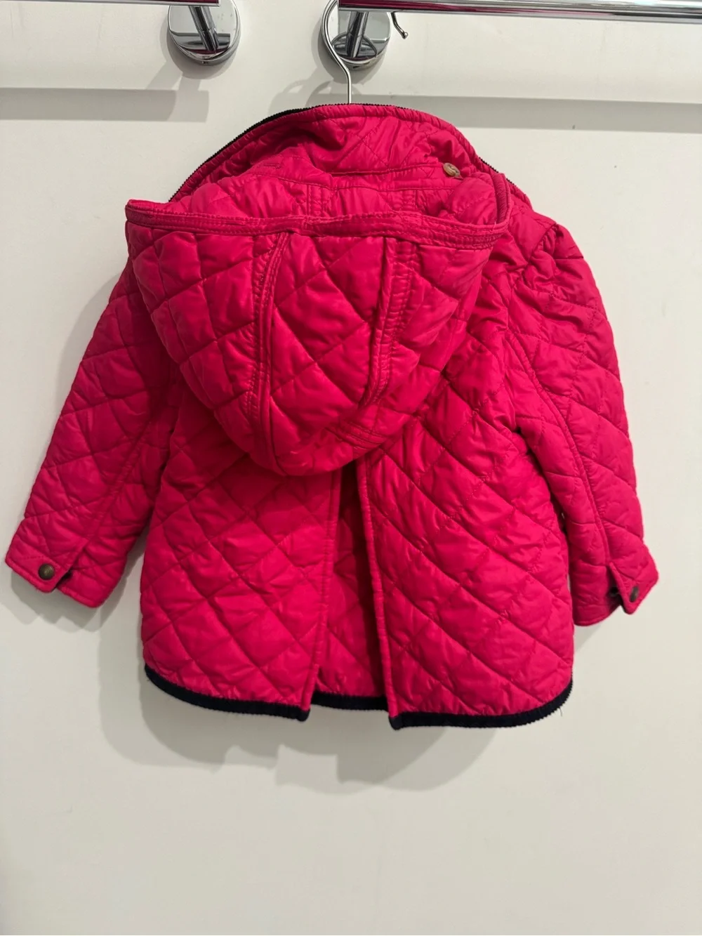 Girls' Ralph Lauren Quilted Pink Coat with Navy Trim - Kids Jacket - 24 months